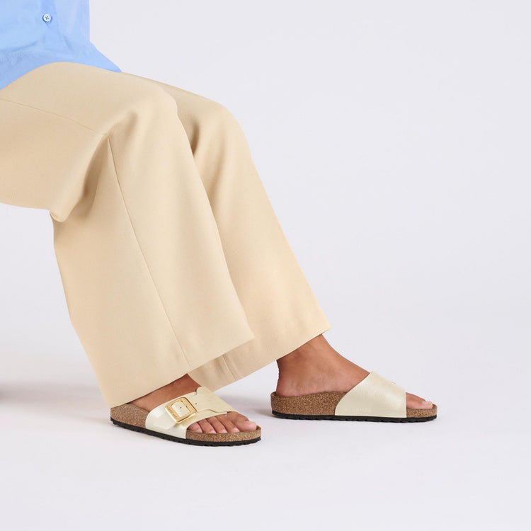 Birkenstock Catalina Cushion Buckle Graceful Pearl White Birko Flor on model 1