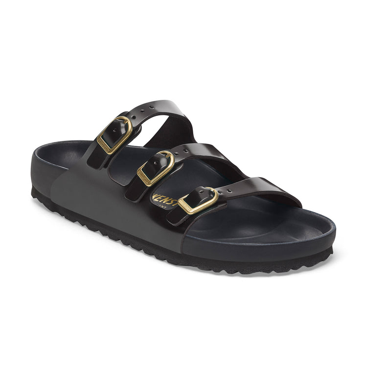 Birkenstock Florida D-Buckle Exquisite High Shine Black Natural Leather Patent