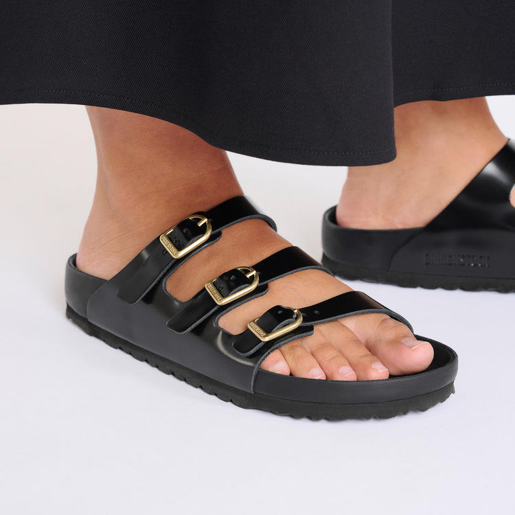 Birkenstock Florida D Buckle Exquisite High Shine Black Natural Leather Patent on model 2