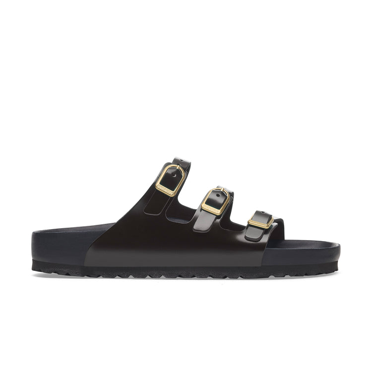 Birkenstock Florida D-Buckle Exquisite High Shine Black Natural Leather Patent side view