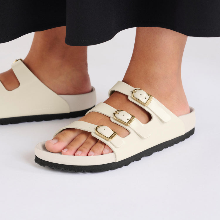 Birkenstock Florida D Buckle Exquisite High Shine Ecru Natural Leather Patent on model 2