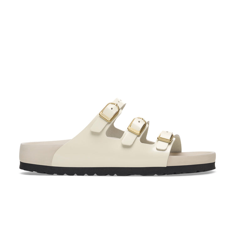 Birkenstock Florida D-Buckle Exquisite High Shine Ecru Natural Leather Patent side view
