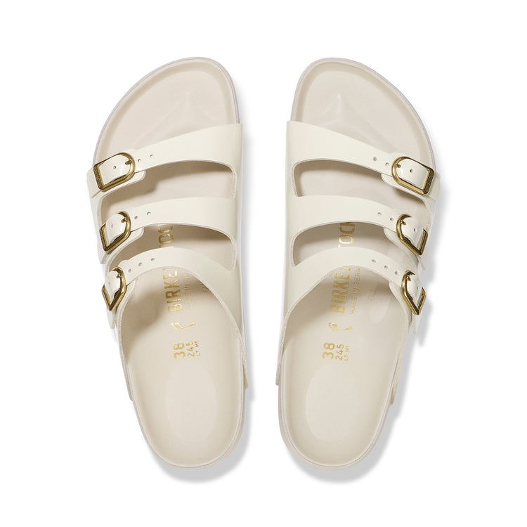 Birkenstock Florida D-Buckle Exquisite High Shine Ecru Natural Leather Patent top view