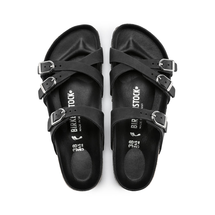 Birkenstock Franca Big Buckle Black Oiled Leather top view