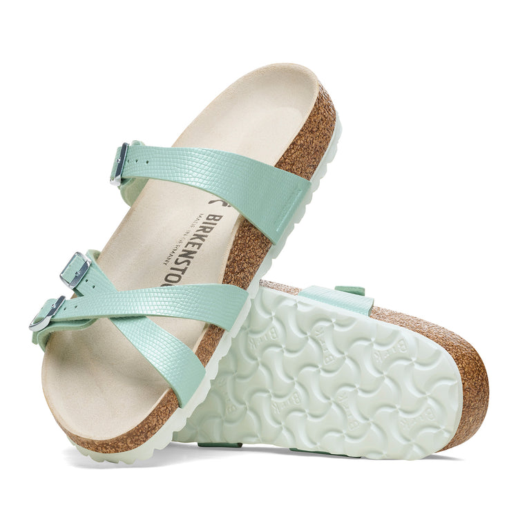 Birkenstock Franca Shiny Surf Green Embossed Birko-Flor sole view
