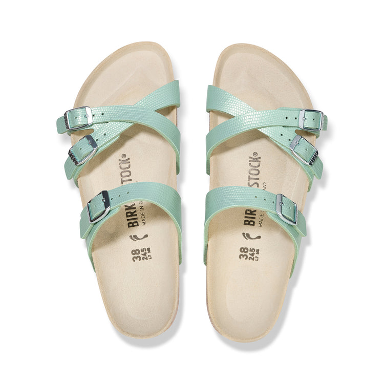 Birkenstock Franca Shiny Surf Green Embossed Birko-Flor top view