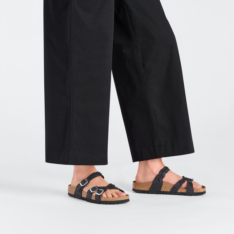 Birkenstock Franca Braided Black Oiled Leather on model 1