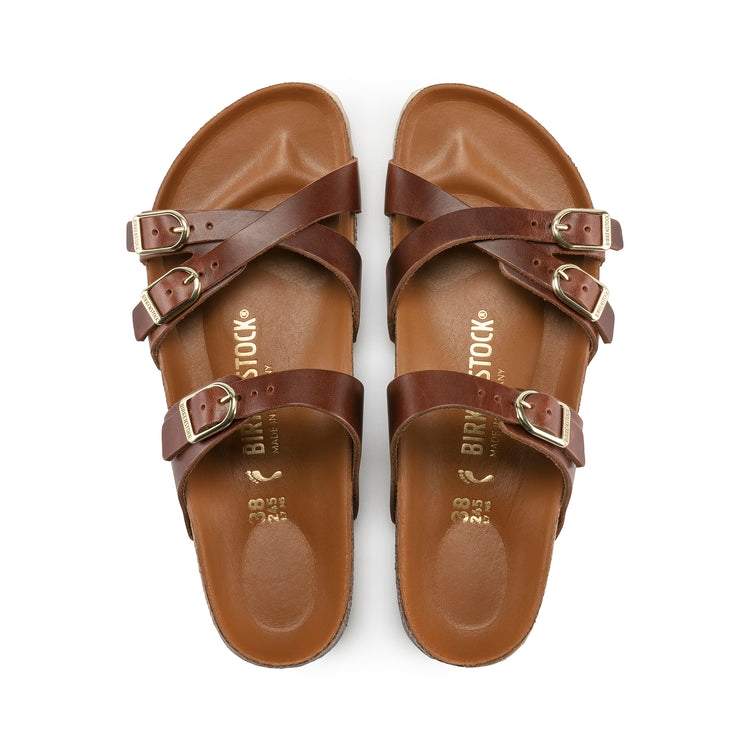 Birkenstock Franca Big Buckle Cognac Oiled Leather top view