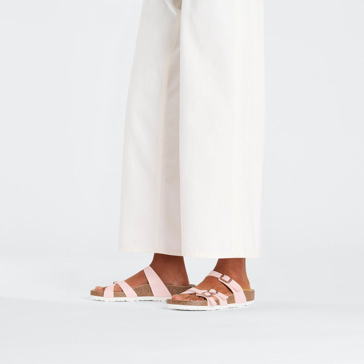 Birkenstock Franca Shiny Embossed Light Rose Embossed Birko Flor on model 1