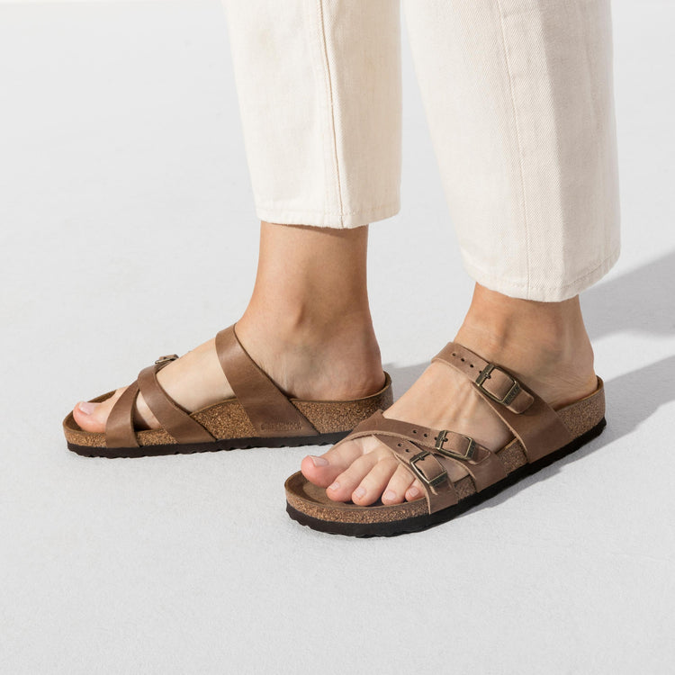 Birkenstock Franca Tabacco Brown Oiled Leather on model 2