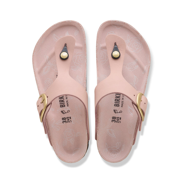 Birkenstock Australia Gizeh Big Buckle Soft Pink Printed Footbed Nubuck Leather top view