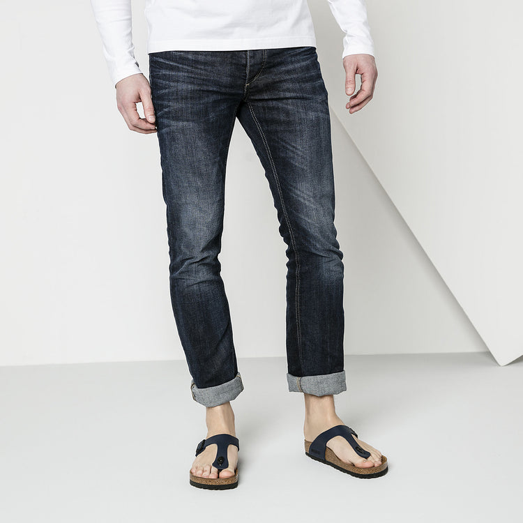 Birkenstock Gizeh Blue Birko-Flor on male model