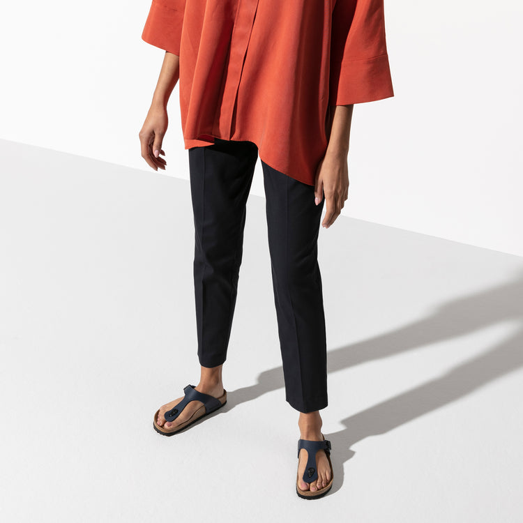 Birkenstock Gizeh Blue Birko-Flor on female model