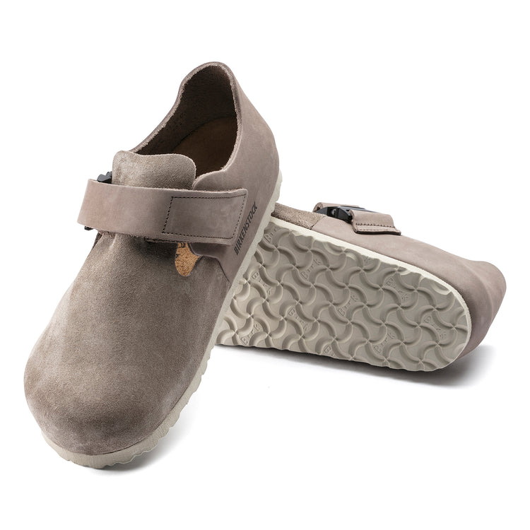 Birkenstock London QR Buckle Taupe Suede Leather sole view