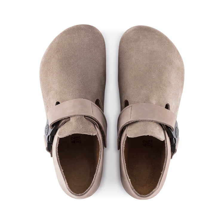Birkenstock London QR Buckle Taupe Suede Leather top view