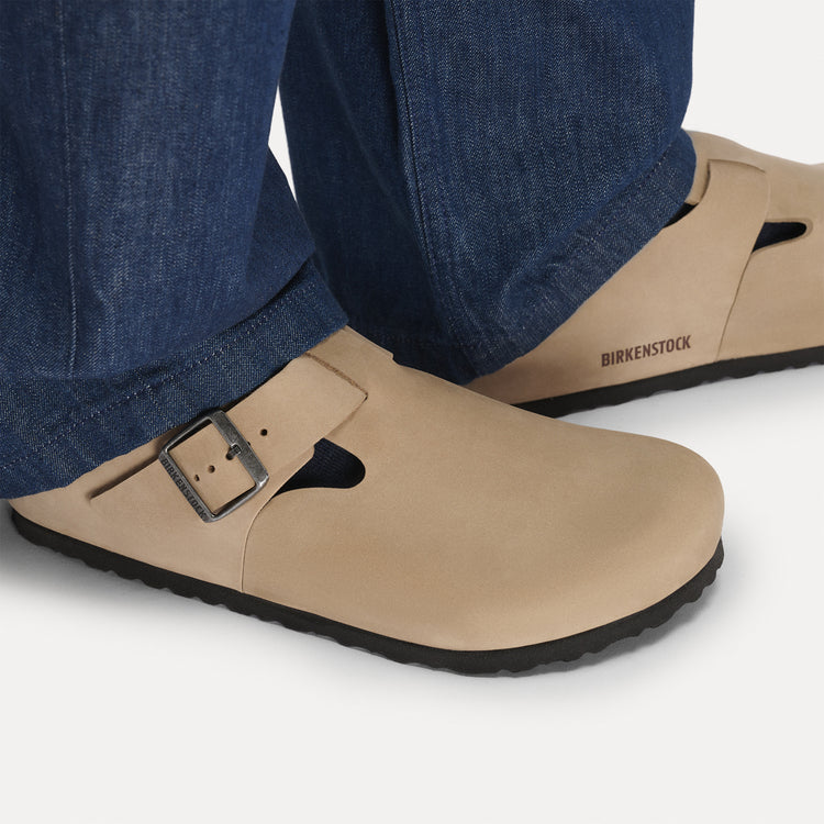 Birkenstock Australia London Tabacco Brown Oiled Leather on model close up