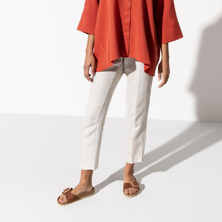 Birkenstock Madrid Big Buckle Cognac Oiled Leather on model 1