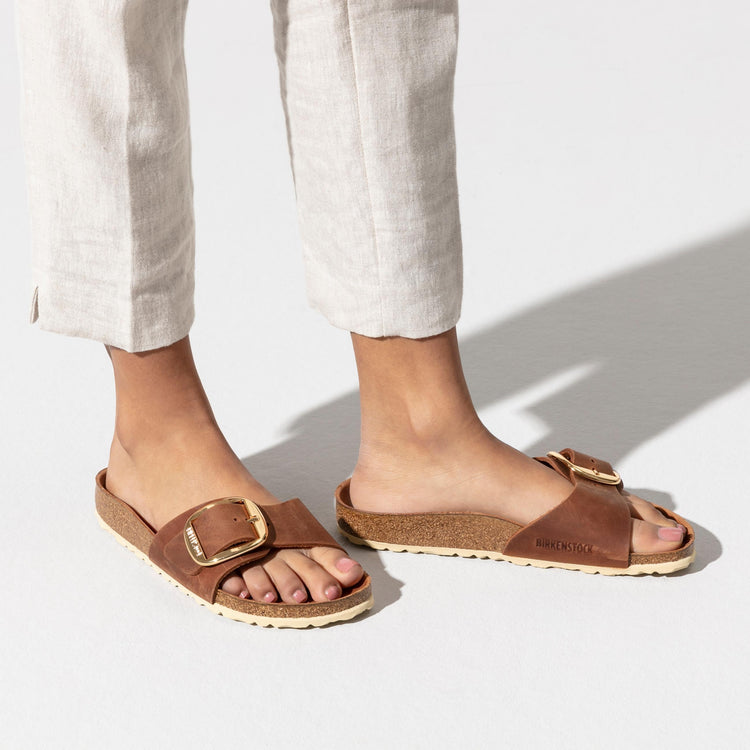 Birkenstock Madrid Big Buckle Cognac Oiled Leather on model 2