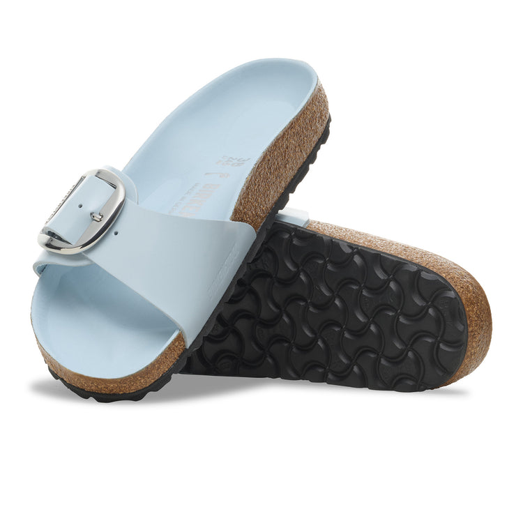 Birkenstock Madrid Big Buckle High Shine Baby Blue Natural Leather Patent sole view