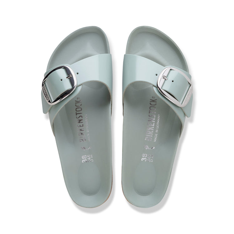 Birkenstock Australia Madrid Big Buckle High Shine Pure Sage Natural Leather Patent top view