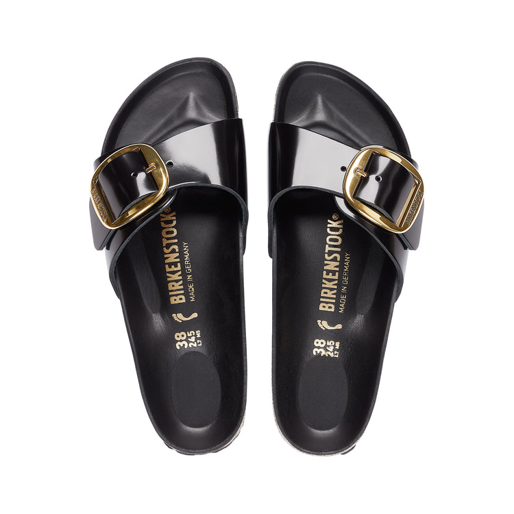 Birkenstock Madrid Big Buckle Natural Patent Leather High Shine Black Top View