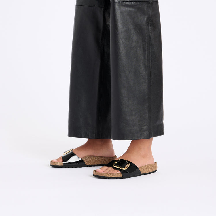 Birkenstock Madrid Big Buckle Patent Black Gold Birko Flor on model 1