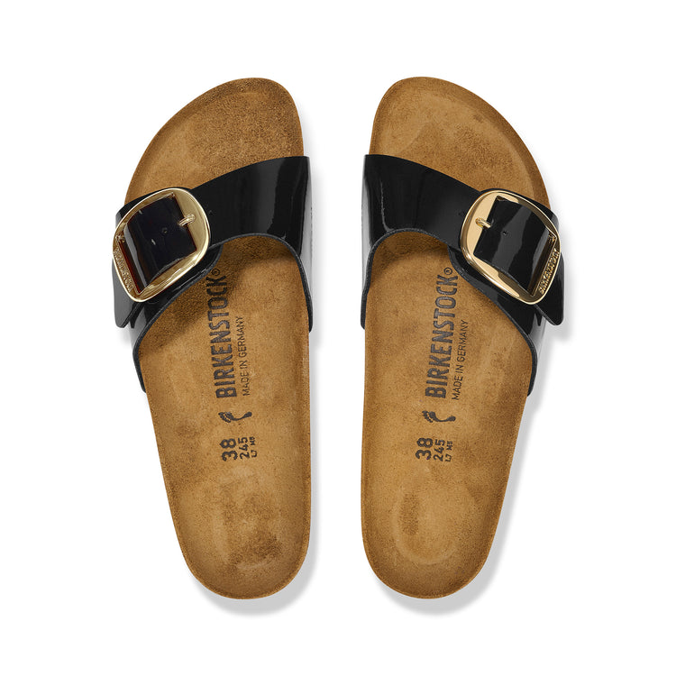 Birkenstock Madrid Big Buckle Patent Black/Gold Birko-Flor top view