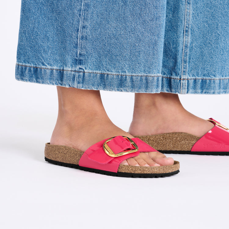 Birkenstock Madrid Big Buckle Patent Fuchsia Fusion Birko Flor on model 2
