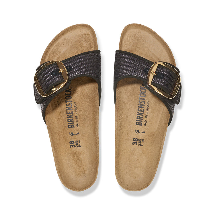 Birkenstock Madrid Big Buckle Raffia Black Textile top view