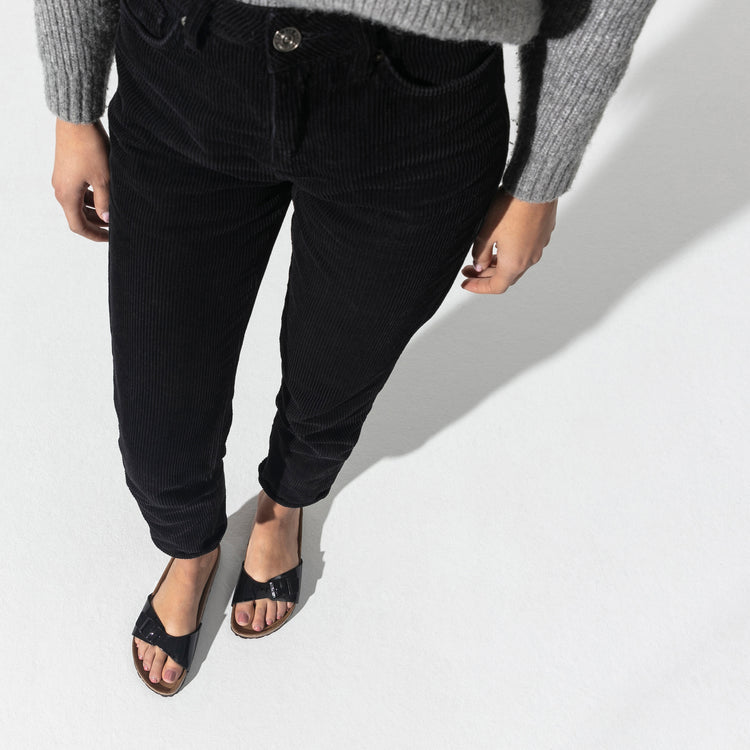 Birkenstock Madrid Black Patent Birko-Flor on female model