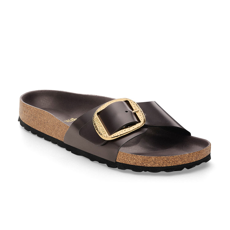 Birkenstock Madrid Hammered Big Buckle High Shine Espresso Natural Leather Patent