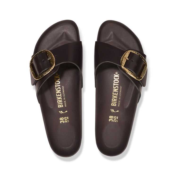 Birkenstock Madrid Hammered Big Buckle High Shine Espresso Natural Leather Patent top view