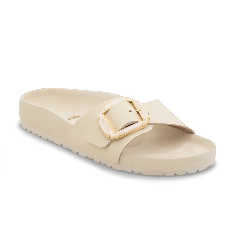 Birkenstock Madrid Pearl Big Buckle High Shine Ecru Natural Leather Patent