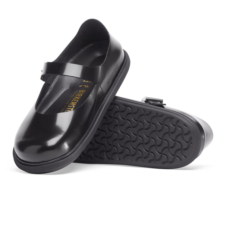 Birkenstock Mantova Droplet Buckle High Shine Black Natural Leather Patent sole view