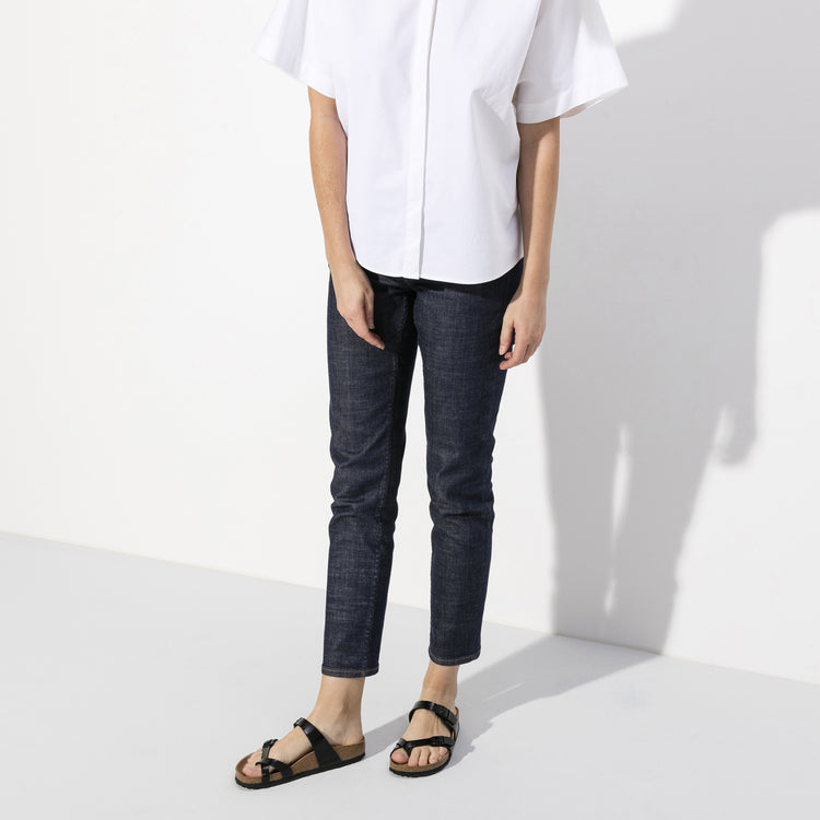 Birkenstock Mayari Black Patent Birko-Flor on female model