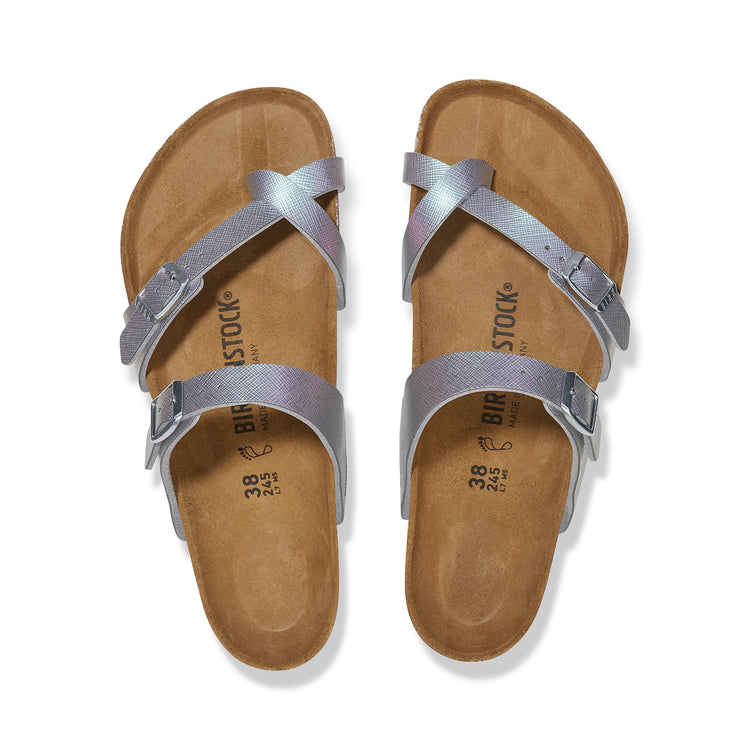 Birkenstock Mayari Saffiano Iridescent Viola Embossed Birko-Flor top view