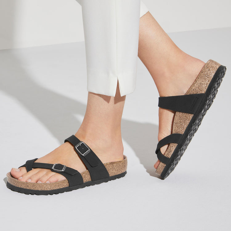 Birkenstock Mayari Vegan Black Birkibuc on model 2