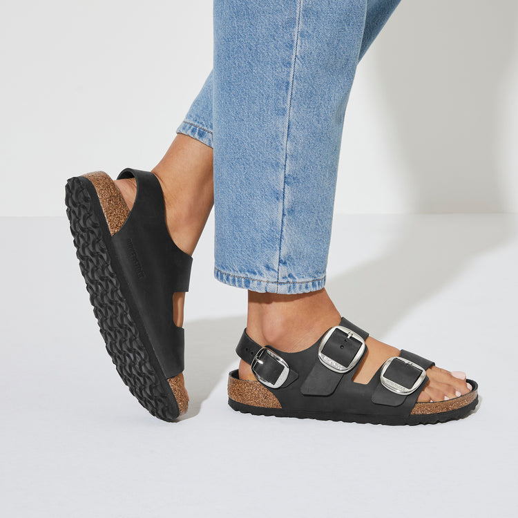 Birkenstock Milano Big Buckle Black Oiled Leather on model 2