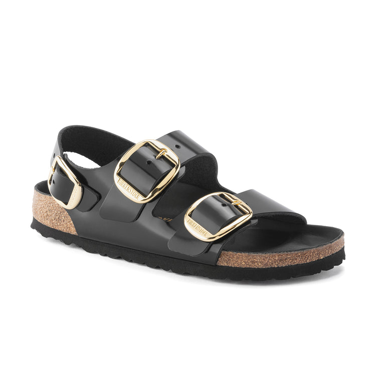 Birkenstock Milano Big Buckle High Shine Black Natural Leather Patent