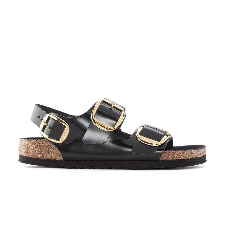 Birkenstock Milano Big Buckle High Shine Black Natural Leather Patent side view