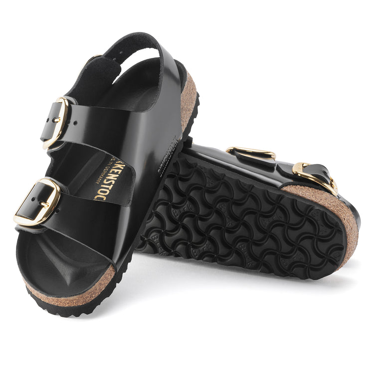 Birkenstock Milano Big Buckle High Shine Black Natural Leather Patent sole view