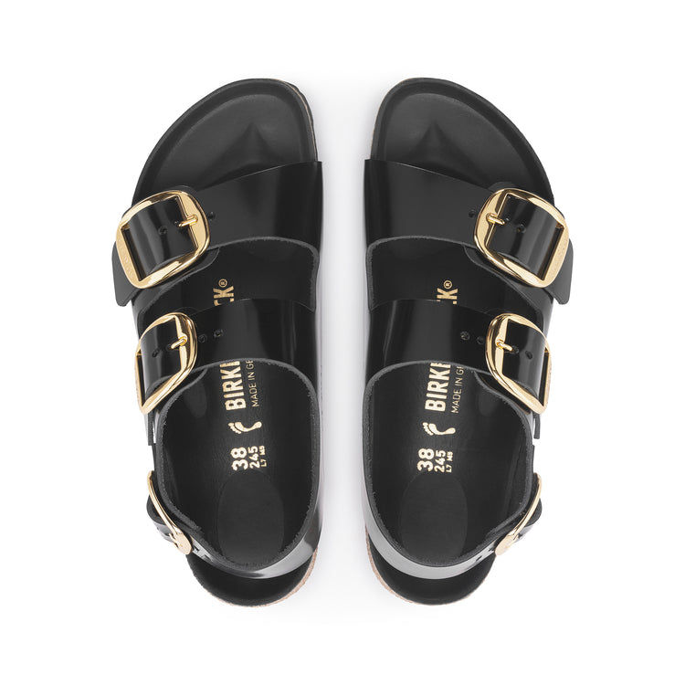 Birkenstock Milano Big Buckle High Shine Black Natural Leather Patent top view