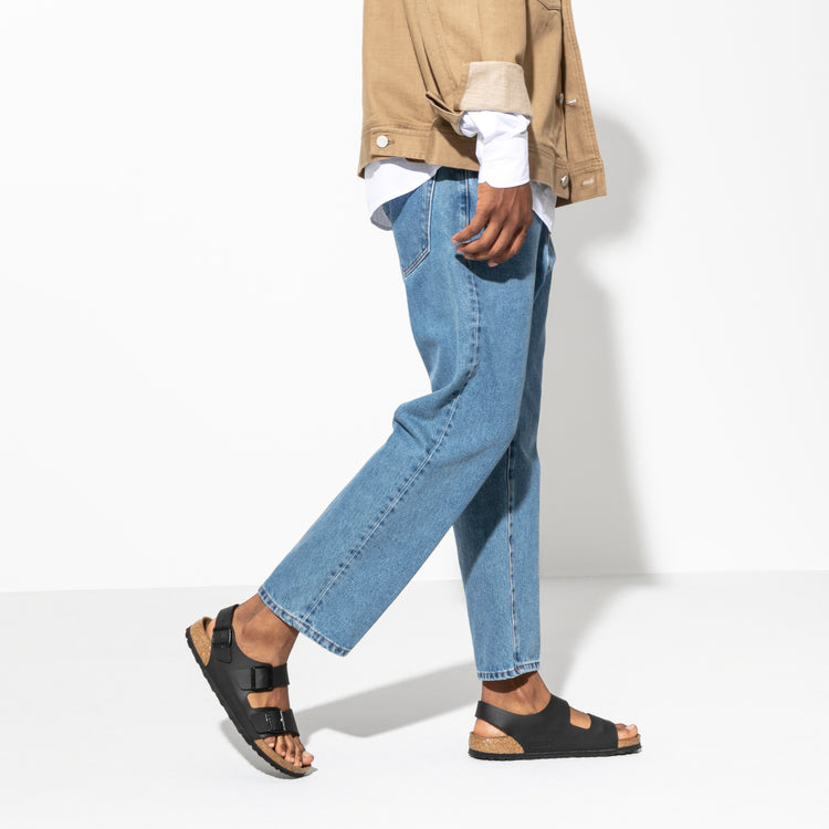 Birkenstock Milano Black Birko Flor on model 2