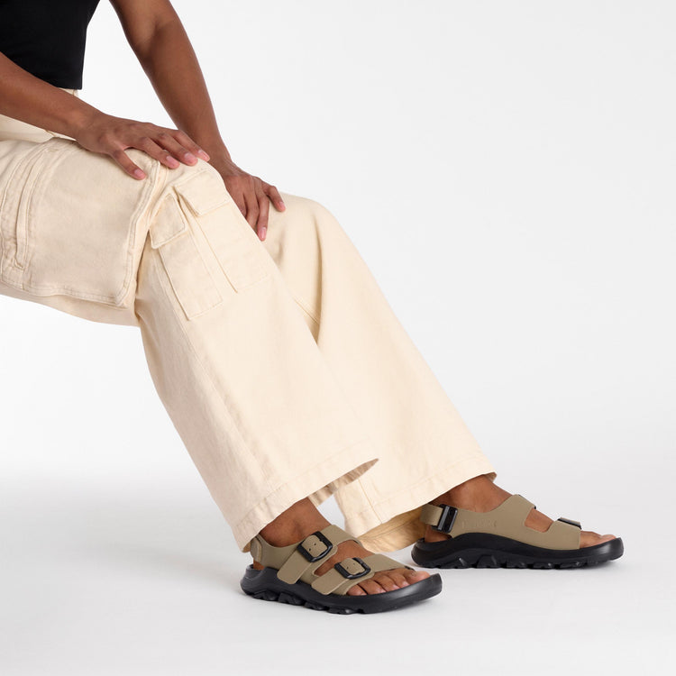 Birkenstock Mogami Terra Faded Khaki Birko Flor on model 1
