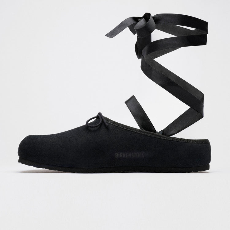 Birkenstock Australia Opera Black Suede Leather ribbon side view