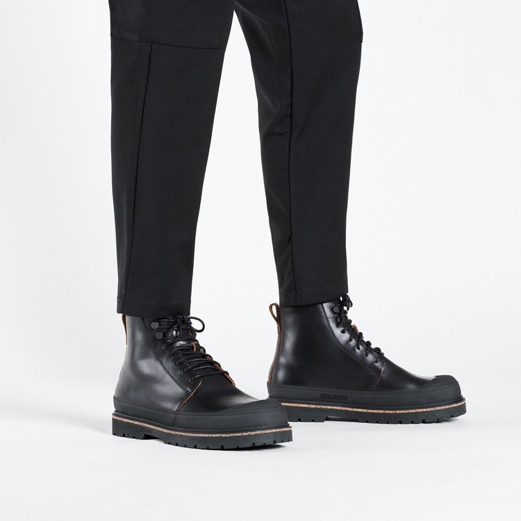 Birkenstock Prescott Mens Black Natural Leather on model 1