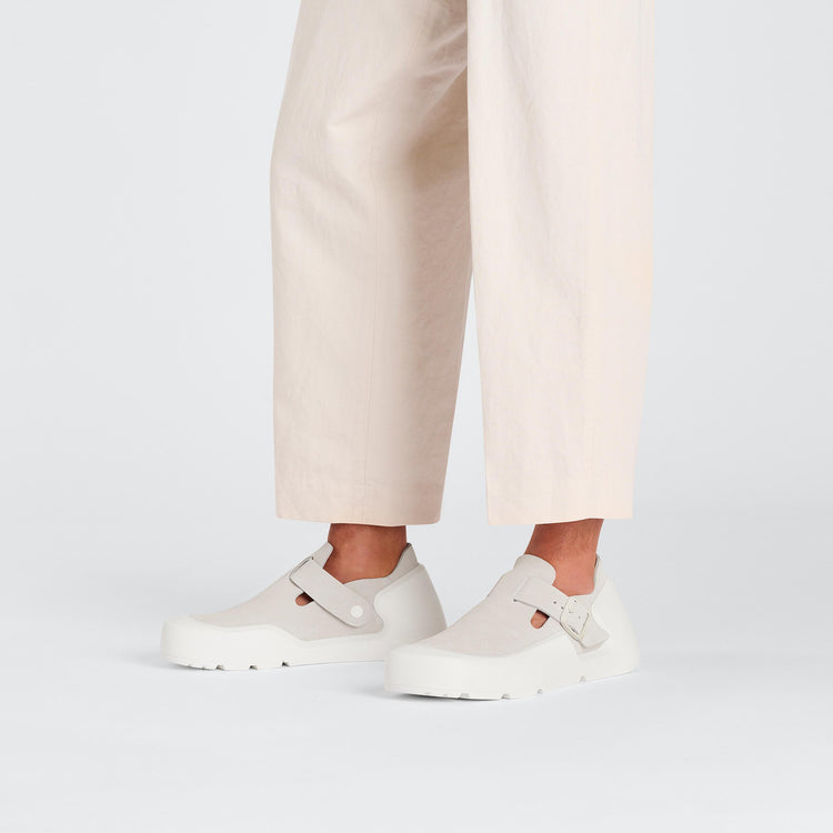 Birkenstock Reykjavik Antique White Nubuck Leather on model 1