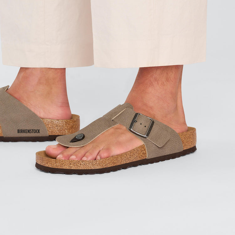 Birkenstock Safaga Desert Dust Vegan Espresso Grey Taupe Synthetic Soft Birki on model 2