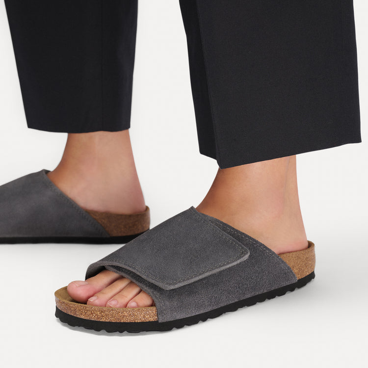 Birkenstock Solana Charcoal Suede Leather On Model 2