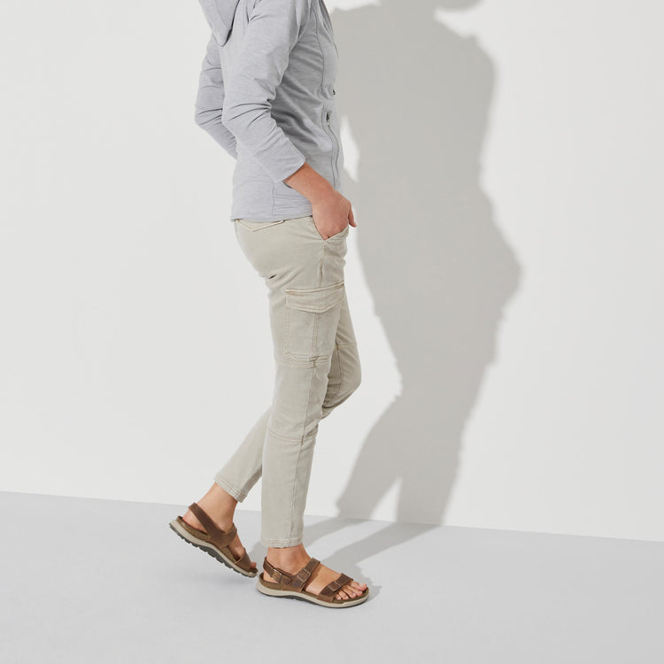 Birkenstock Sonora Cross Town Arctic Ginger Brown Waxy Leather on model 1